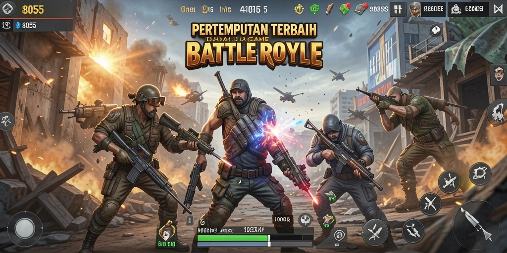 Screenshot gameplay seru dalam pertempuran Battle Royale di 8055.