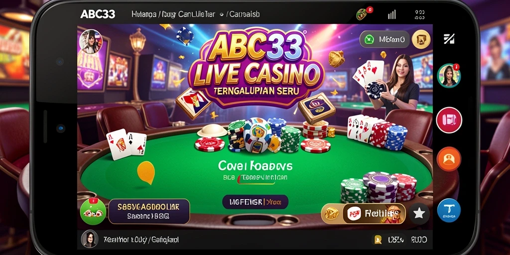 Screenshot permainan Live Casino di ABC33 yang menampilkan dealer langsung.