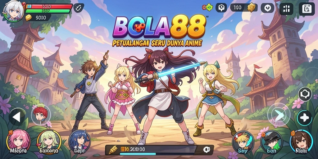 Tampilan gameplay BOLA88 dengan karakter anime yang beraksi.
