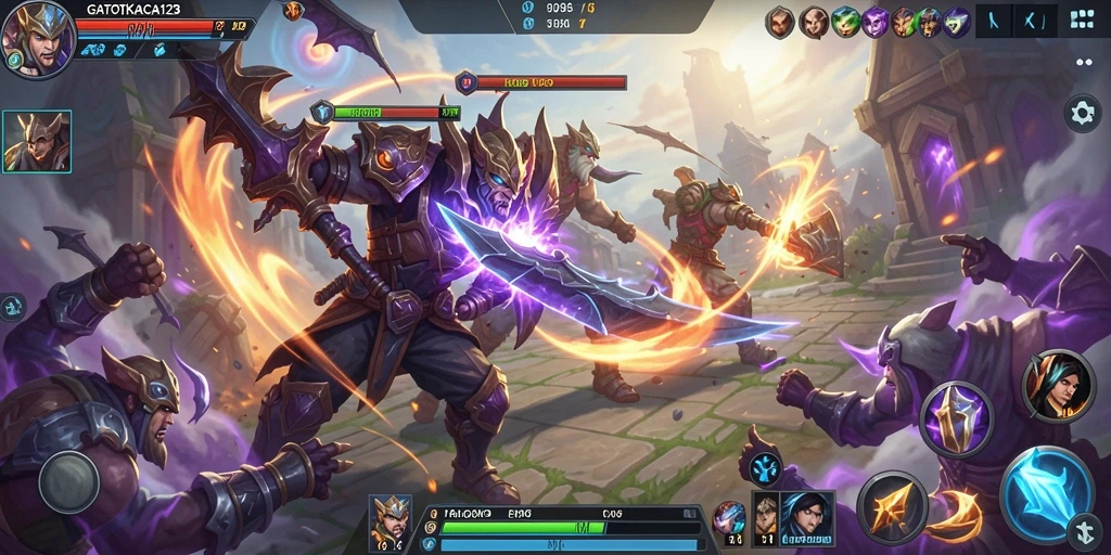 Tampilan gameplay epik dalam GATOTKACA123 dengan pertarungan seru.