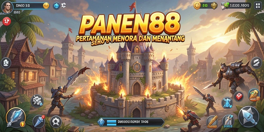 Tampilan dinamis dan seru dari gameplay Tower Defense PANEN88.