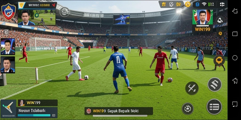 Tampilan gameplay seru dalam game sepak bola WIN199.
